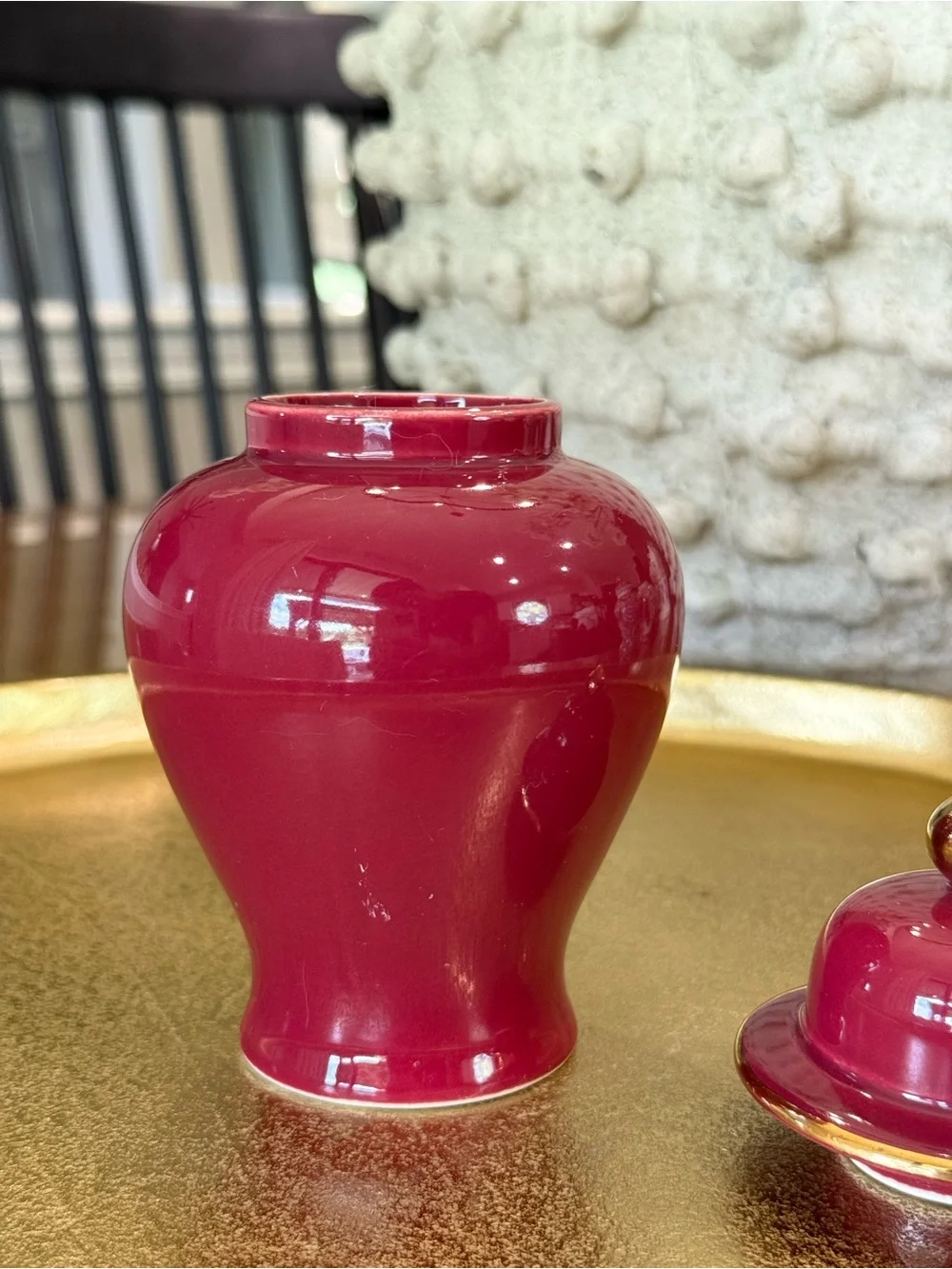 Vintage Burgundy Ginger Jar – Phoenix & Floral Porcelain Decor